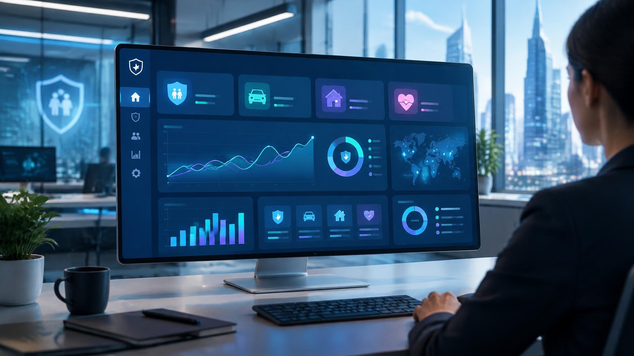 futuristic digital insurance dashboard
