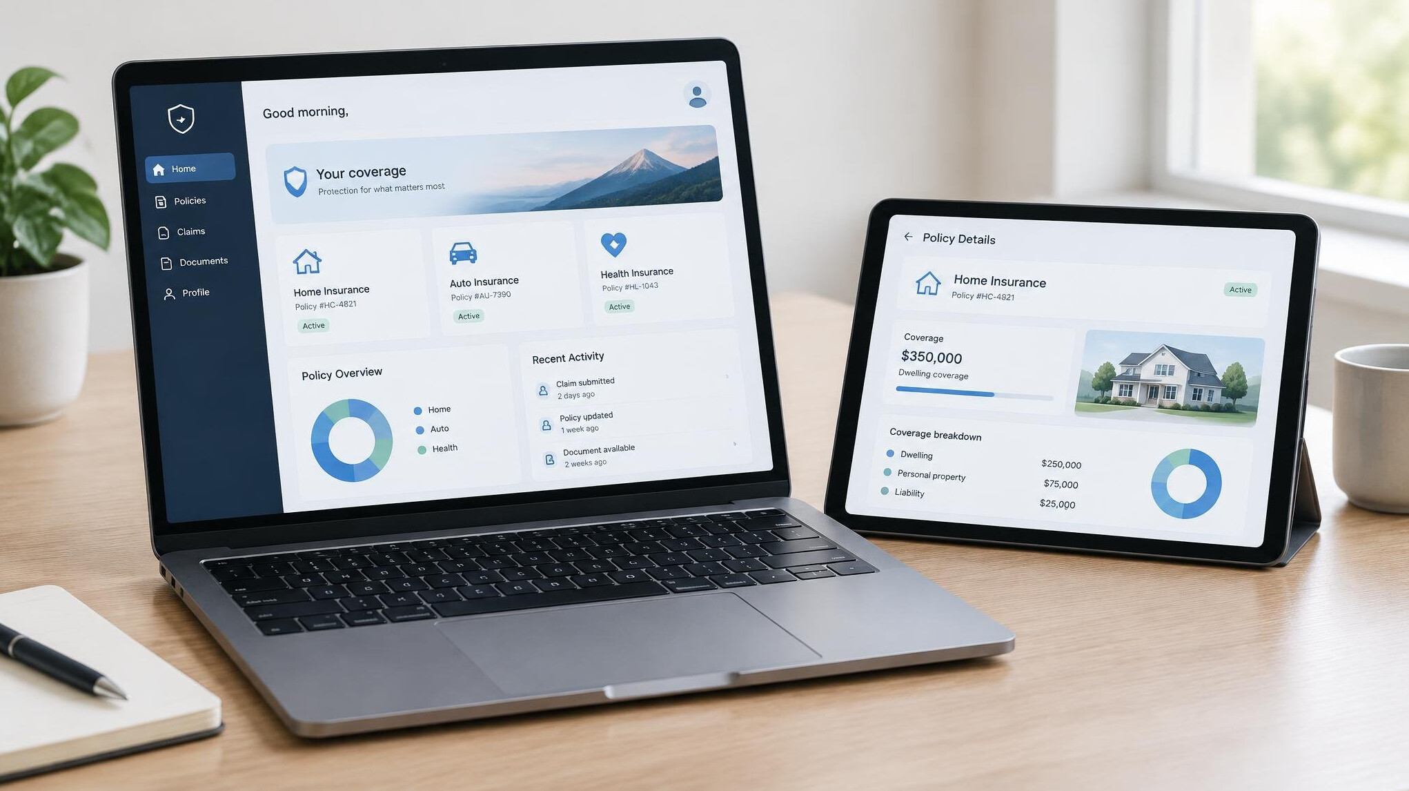 Digital insurance portal displayed on a laptop and tablet